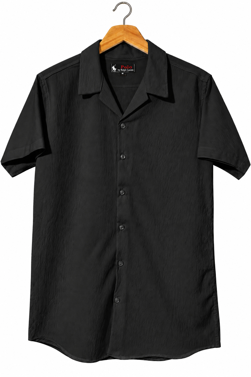 Men's Black Short-Sleeve Cuban Collar Casual Shirt