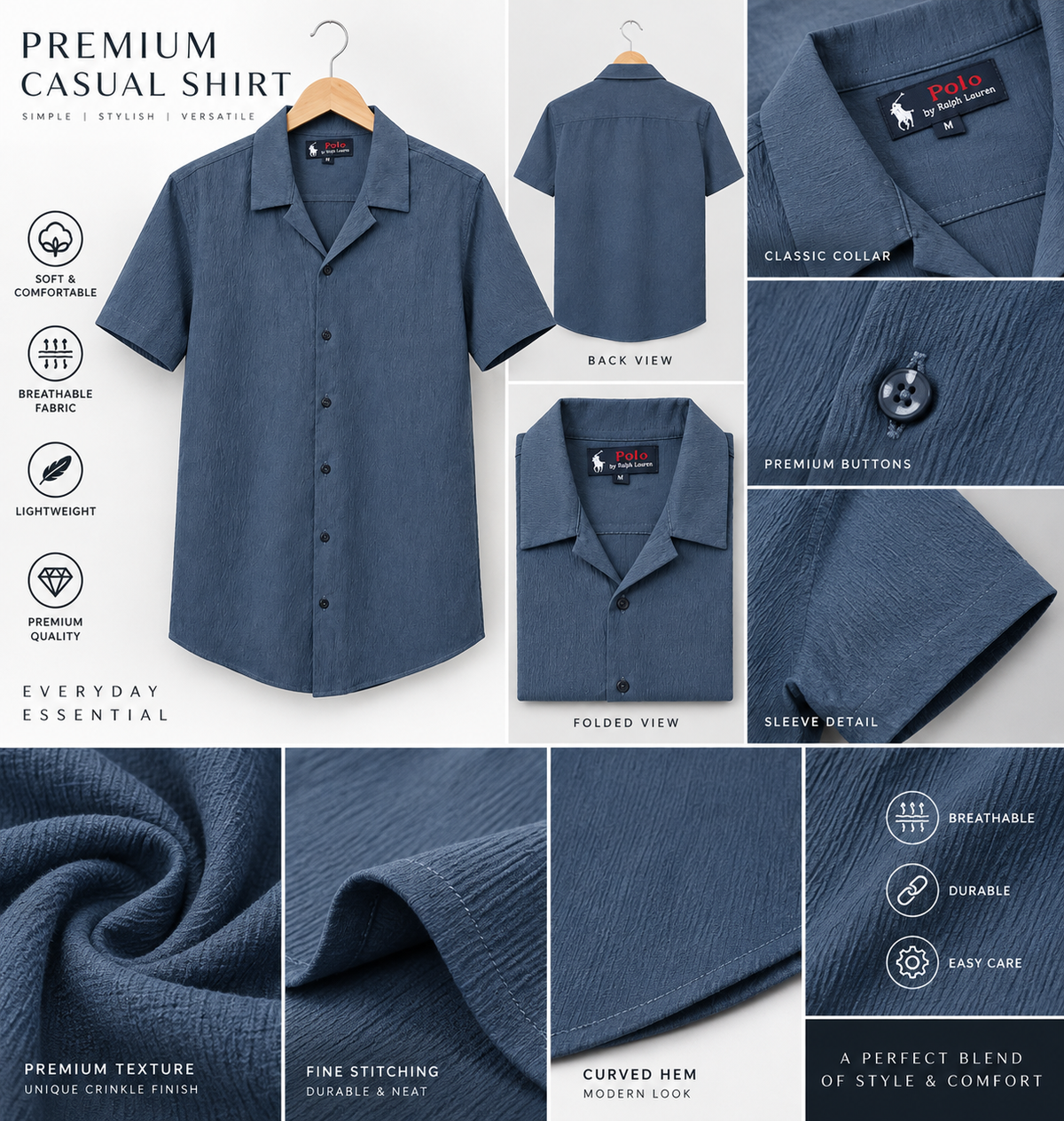 Dark Grey Cuban Collar Shirt for Men
