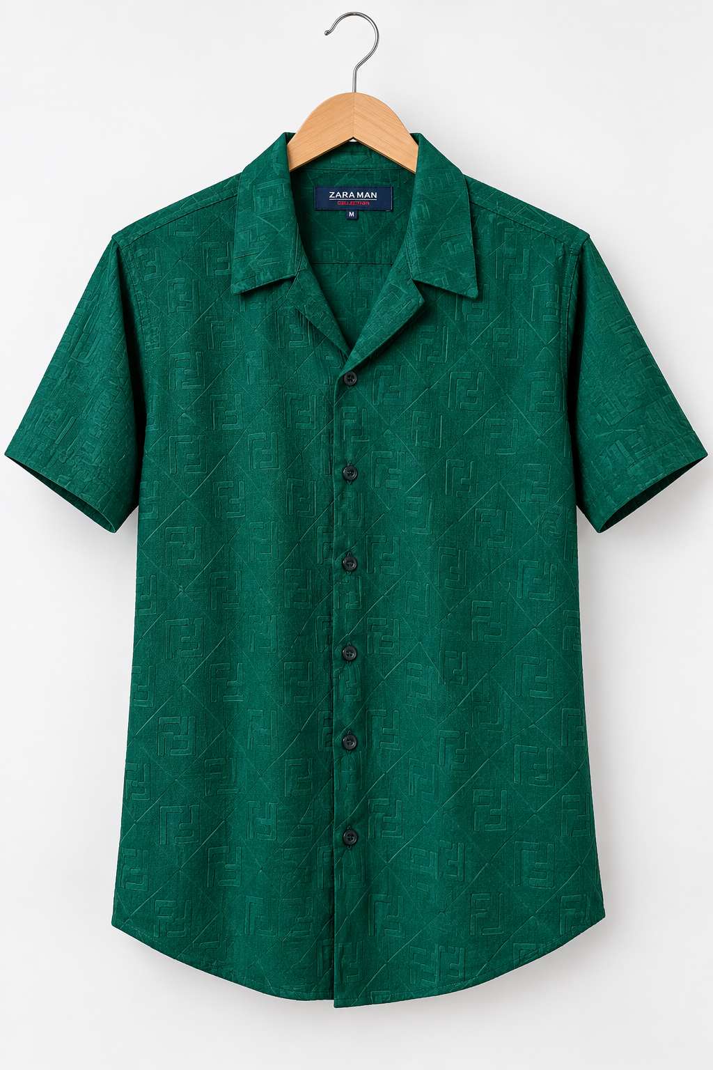 Men's Dark Green Patterned Casual Button-Down Shirt