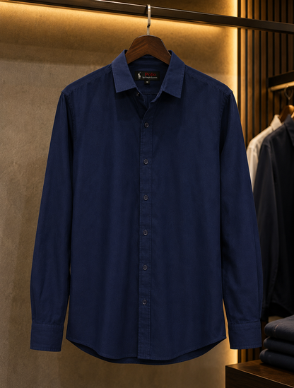 Men's Navy Blue Long Sleeve Button-Down Shirt