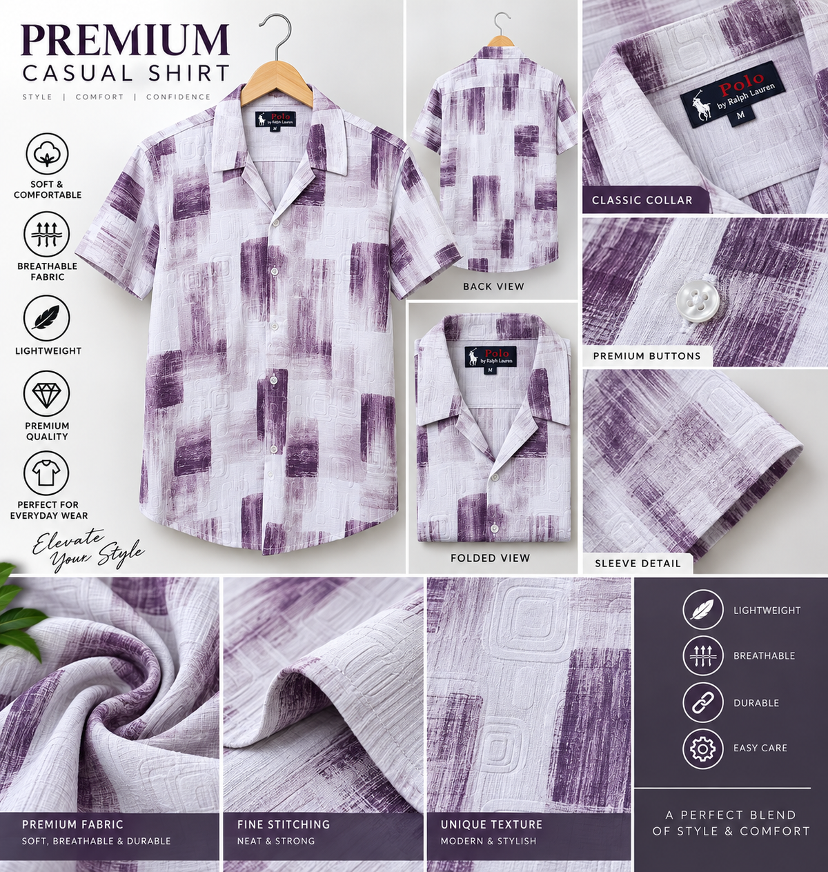 Men's Purple and White Art Casual Shirt