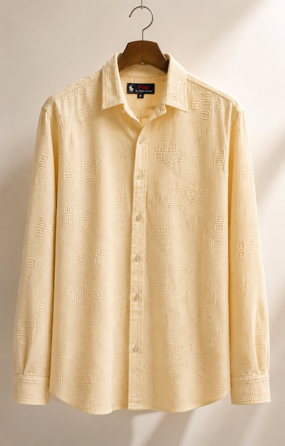 Men's Light Cream Textured Button-Down Shirt