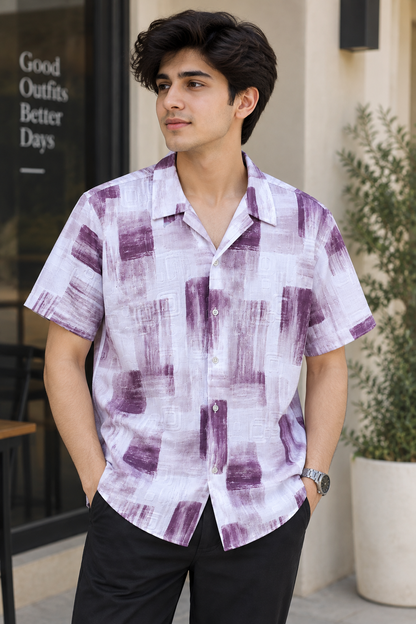 Men's Purple and White Art Casual Shirt