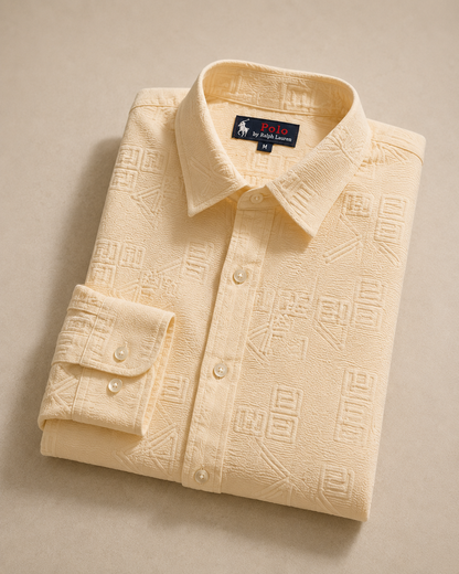 Men's Light Cream Textured Button-Down Shirt