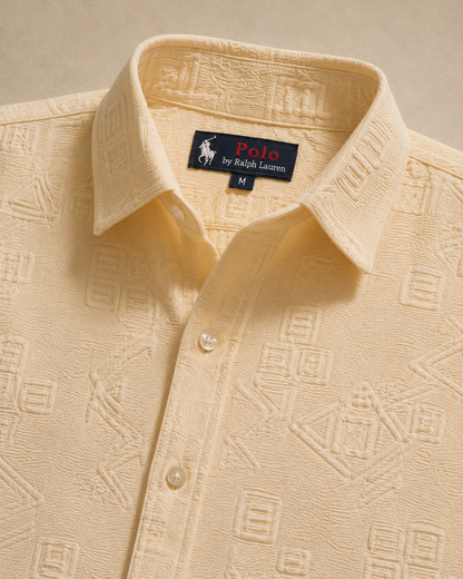 Men's Light Cream Textured Button-Down Shirt
