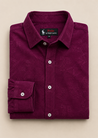 Men's Purple Textured Long-Sleeve Casual Shirt