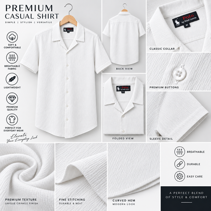 White Cuban Collar Casual Shirt for Men