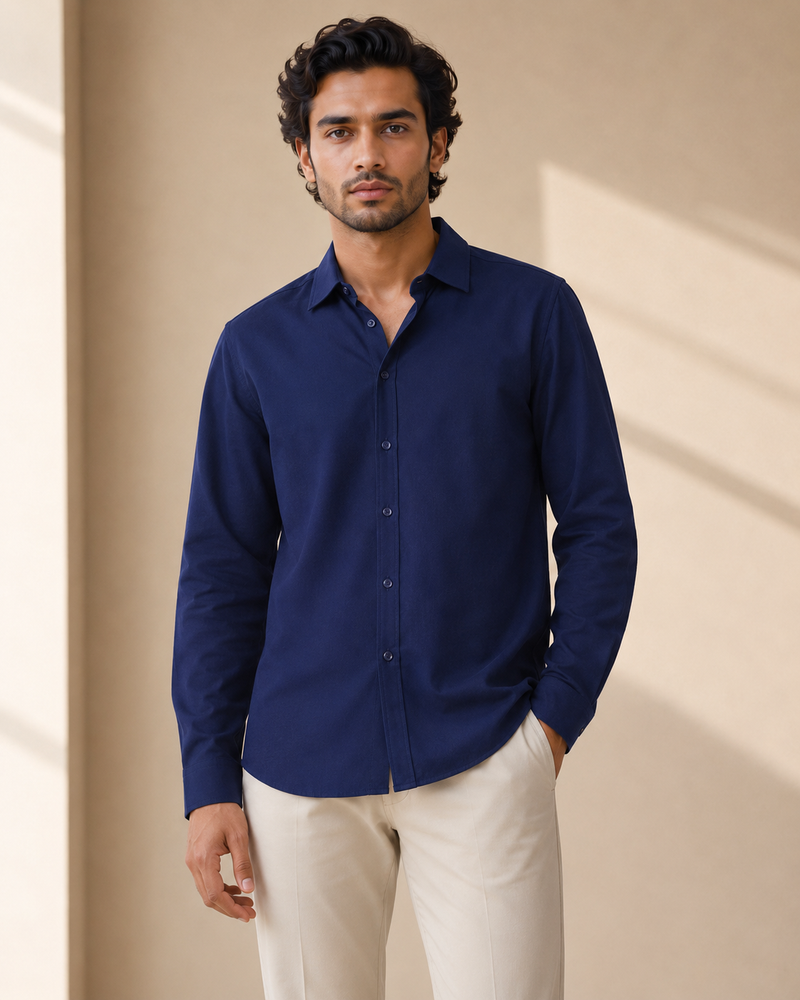Men's Navy Blue Long Sleeve Button-Down Shirt