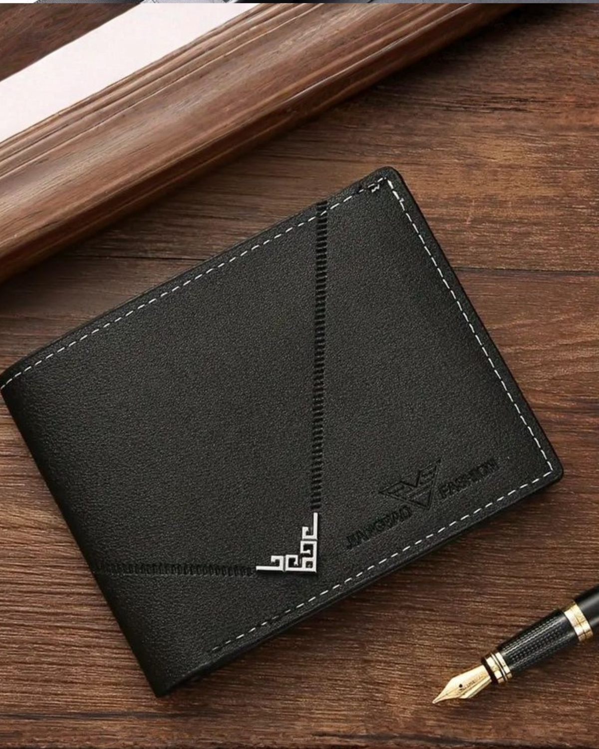 Jianguao Geometric Accent Black Bifold Wallet