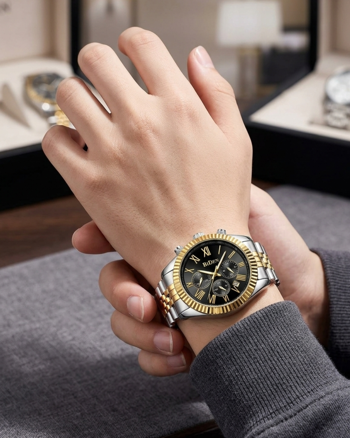 Luxury Men's Two-Tone Chronograph Watch – Black Dial
