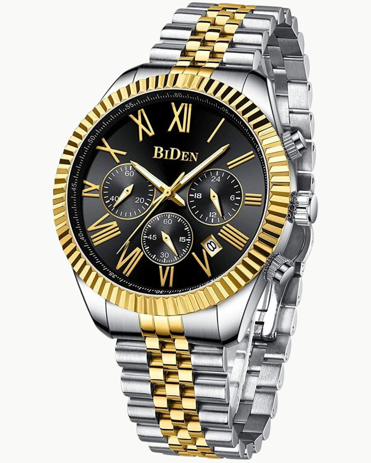 Luxury Men's Two-Tone Chronograph Watch – Black Dial