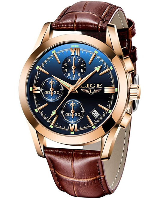 Luxury Men's Chronograph Watch – Rose Gold & Blue Dial