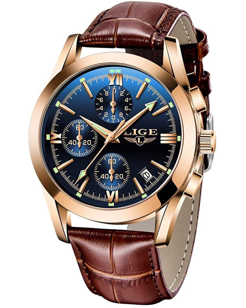 Luxury Men's Chronograph Watch – Rose Gold & Blue Dial