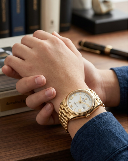 Rolex Luxury Men's Watch – Gold Finish & White Dial